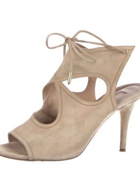 Aquazzura Beige Suede Lace-Up Cutout Heel